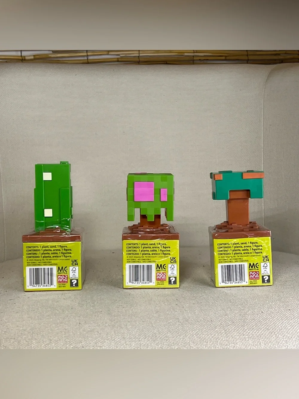 Mattel Minecraft Bloom Blocks Mini Figures in Bright Green, Brown, Teal, Pink